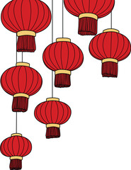 Red Luna new year lanterns for corner decoration. Vector illustration.