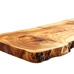 Close-up of a live edge wooden slab with prominent growth rings and a knot against a black background.