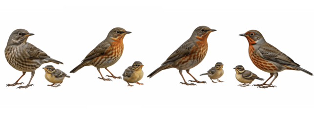 The American Robin with baby isolated on transparent background, Robin Bird PNG 