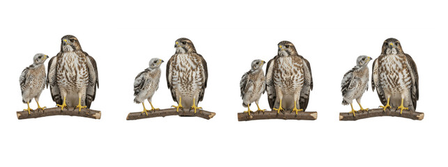 Hawk with Chick isolated on transparent background,  mother hawk with little chick PNG  © Char
