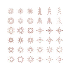 Polygonal star of different shapes flash silhouette set. Christmas decor.