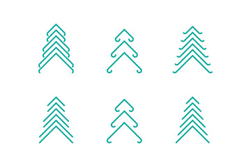 Fir tree illustration. Modern abstract linear shape and new year's traditional decor elements.