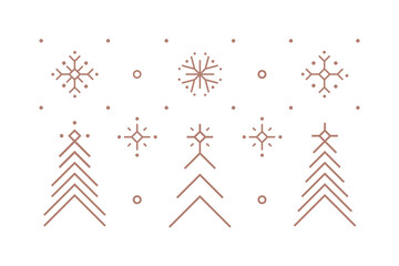 Snowflake and fir tree icons. Modern linear design sign. Decorative symbols for Christmas decor and new year's traditional design elements.   