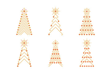 Fir tree illustration. Modern abstract linear shape and new year's traditional decor elements.