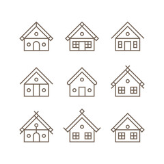 Different types of village houses. Flat line vector illustration.