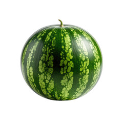 A whole watermelon with characteristic green striping isolated against a solid black background.