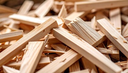 Pile of small, light-brown wooden pieces