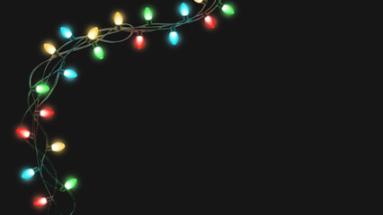 Corner Garland of Christmas Lights &ndash; Glowing Bulbs in PNG and JPG Formats for Festive Borders