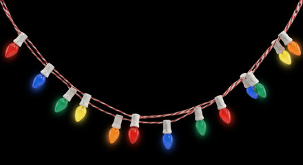 Christmas Lights on Twisted Red-and-White Wire &ndash; Glowing Bulbs in PNG and JPG Formats for Festive Design