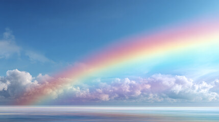 Fototapeta premium A vibrant rainbow arching across a serene sky, a symbol of hope and beauty