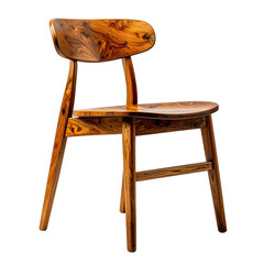 A beautifully crafted wooden dining chair with prominent grain, isolated on black.