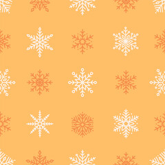 Seamless pattern with cute minimalist snowflakes. Gentle winter holiday design for Christmas, New Year. Perfect for banner, wallpaper, wrapping paper, background, card, poster. Vector illustration