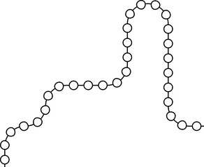Circular nodes form a linked chain that travels along a route with alternating bends.