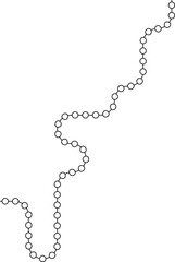 Circular nodes travel along a flow route that presents marked turns and directional changes.