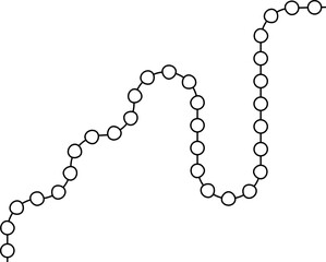 Circular nodes move in connected succession along a path that forms bends and arcs.
