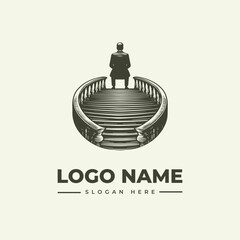 Fototapeta premium Person sitting atop a curved staircase: a vector logo illustration with an engraving style