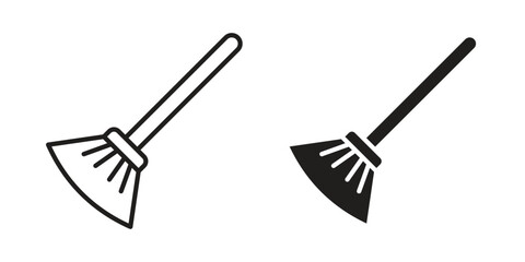 Broom icons Vector hand drawn illustration in doodle style. Simple sketch isolated.