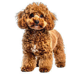Portrait of a Curly Brown Toy Poodle Against a Black Background