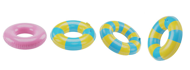 Set of Colorful swim inflatable ring or rubber ring isolated on transparent background , Swimming...