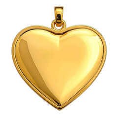 A highly polished, lustrous, puffy gold heart-shaped pendant isolated on a black background.