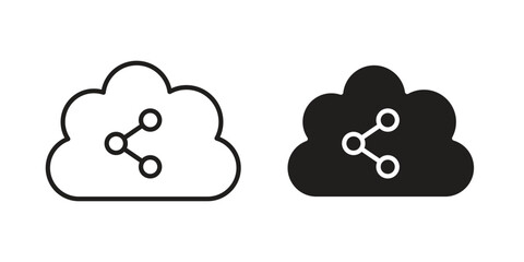 Cloud share icons Vector hand drawn illustration in doodle style. Simple sketch isolated.