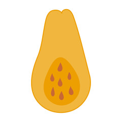 Pumpkin cut in half. Hand drawn pumpkin doodle. Thanksgiving and Halloween decoration. Vector illustration, flat design