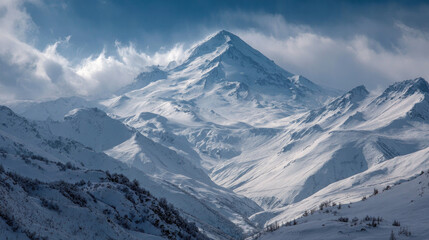 Fototapeta premium An overview of the winter mountains in the Russian Caucasus region
