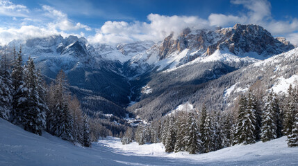 Fototapeta premium Madonna di Campiglio, a ski resort with a panoramic view of the Wisconsin