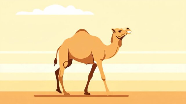 Animated Dromedary Camel Walking Gracefully Across a Hot Desert Landscape.