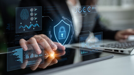 A futuristic cybersecurity dashboard for a Security Operations Center (SOC). The system monitors the network, analyzes data for threats, and provides comprehensive protection. Fermion