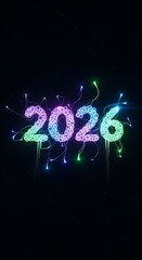 Vibrant Glowing 2026 New Year Celebration with Abstract Bubbles and Sparkling Lights