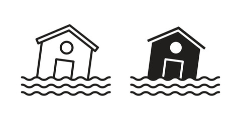 House flood icons Vector hand drawn illustration in doodle style. Simple sketch isolated.