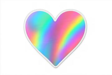 Holographic heart sticker showing vibrant iridescent colors