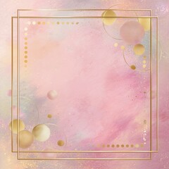 pink background with subtle iridescence, delicate gold foil frame with dotted ornaments, luminous premium look
