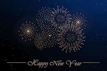 Obraz premium Golden fireworks exploding in the night sky with happy new year text