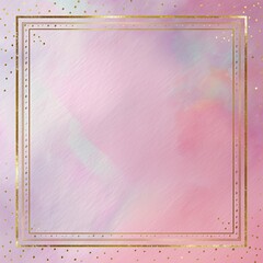 pink background with subtle iridescence, delicate gold foil frame with dotted ornaments, luminous premium look