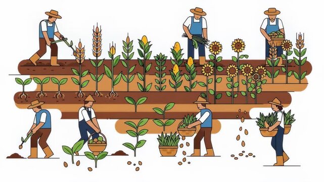 Animated Farmers Working Through The Agricultural Cycle.