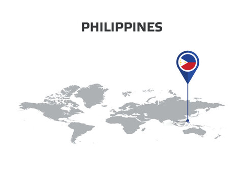 PHILIPPINES Location Pin on World Map with Flag in Pin's Body