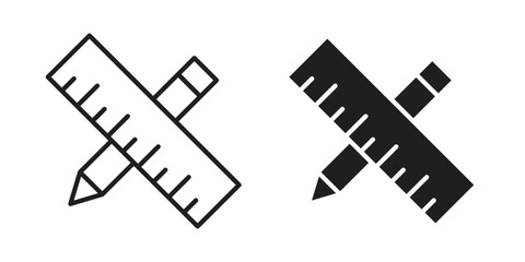 Pencil and ruler icons Vector hand drawn illustration in doodle style. Simple sketch isolated.