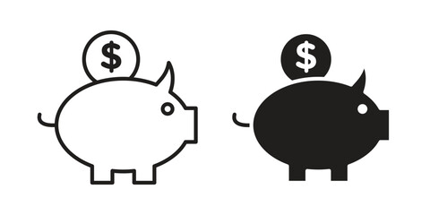 Piggy bank icons Vector hand drawn illustration in doodle style. Simple sketch isolated.