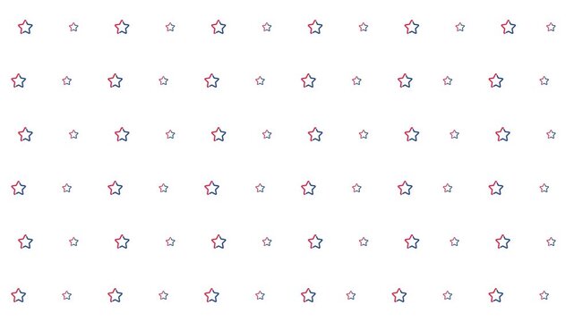 Pattern of red and blue stars on white background, various sizes