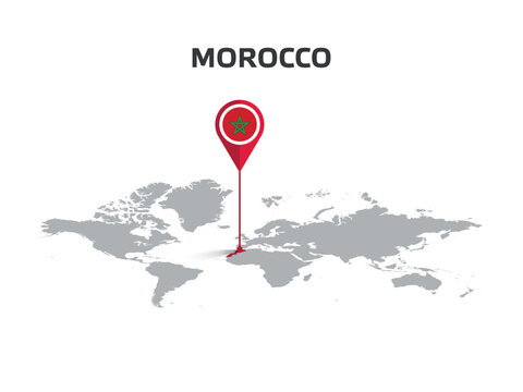 Morocco Location Pin on World Map with Flag in Pin's Body