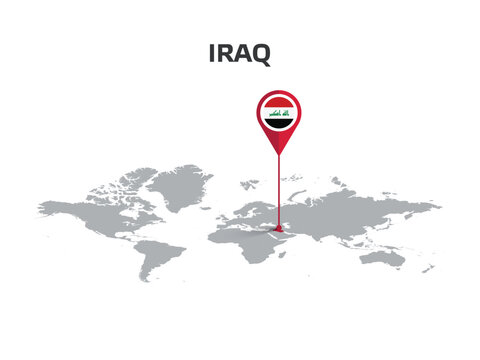 IRAQ Location Pin on World Map with Flag in Pin's Body