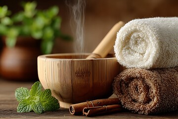 Bamboo rustic therapy tools with natural cinnamon high resolution picture