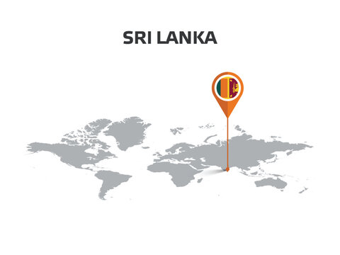 SRI LANKA Location Pin on World Map with Flag in Pin's Body