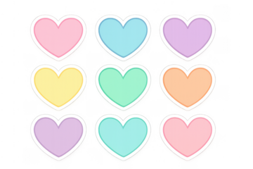 Pastel heart stickers set on transparent background