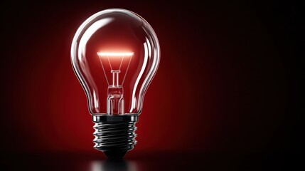 Glowing lightbulb radiating creativity and innovation against a bold red background, ideal for concepts of inspiration and energy.