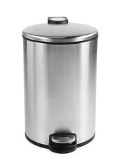 One metal trash bin isolated on white