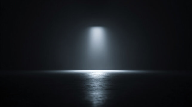 A solitary spotlight illuminates a dark, empty space, creating an atmosphere of mystery and anticipation