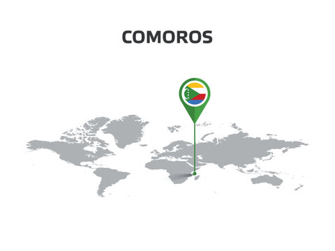 COMOROS Location Pin on World Map with Flag in Pin's Body